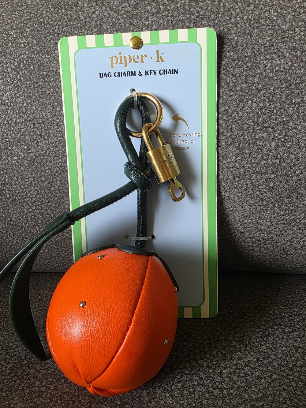 Piper Orange Leather Bag Charm and Louis Vuitton Lock & Key Set #318